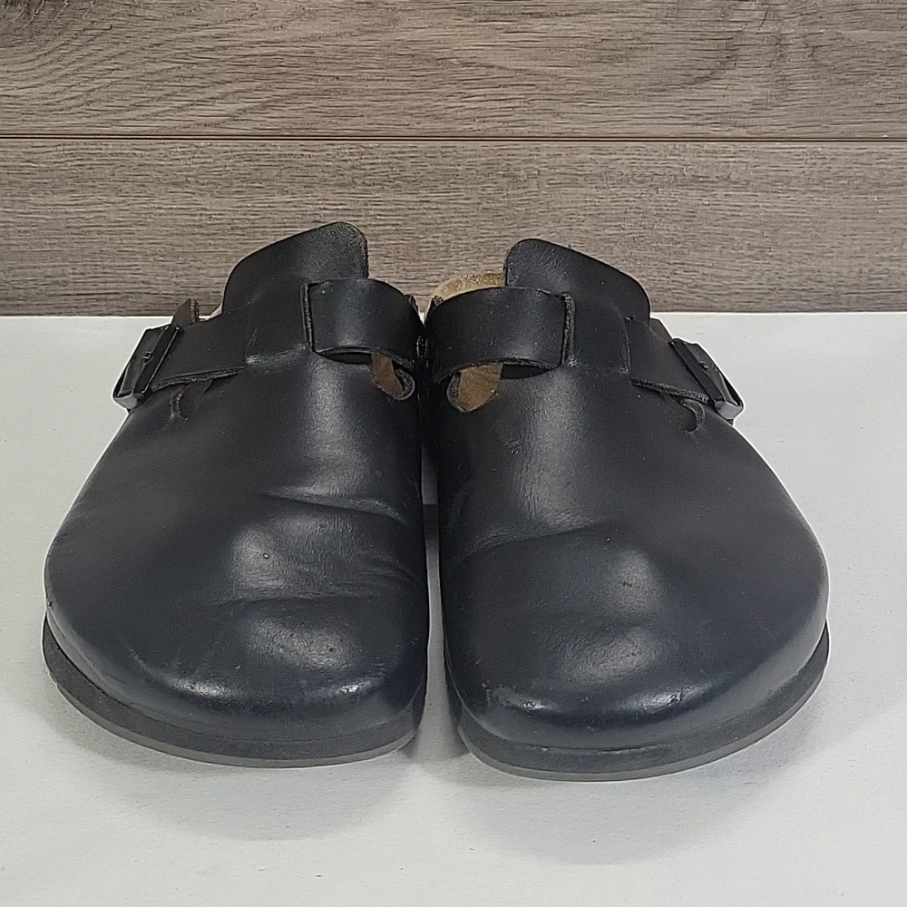 Birkenstock Black Leather Slip on Clog Sandals Sz 43 M10